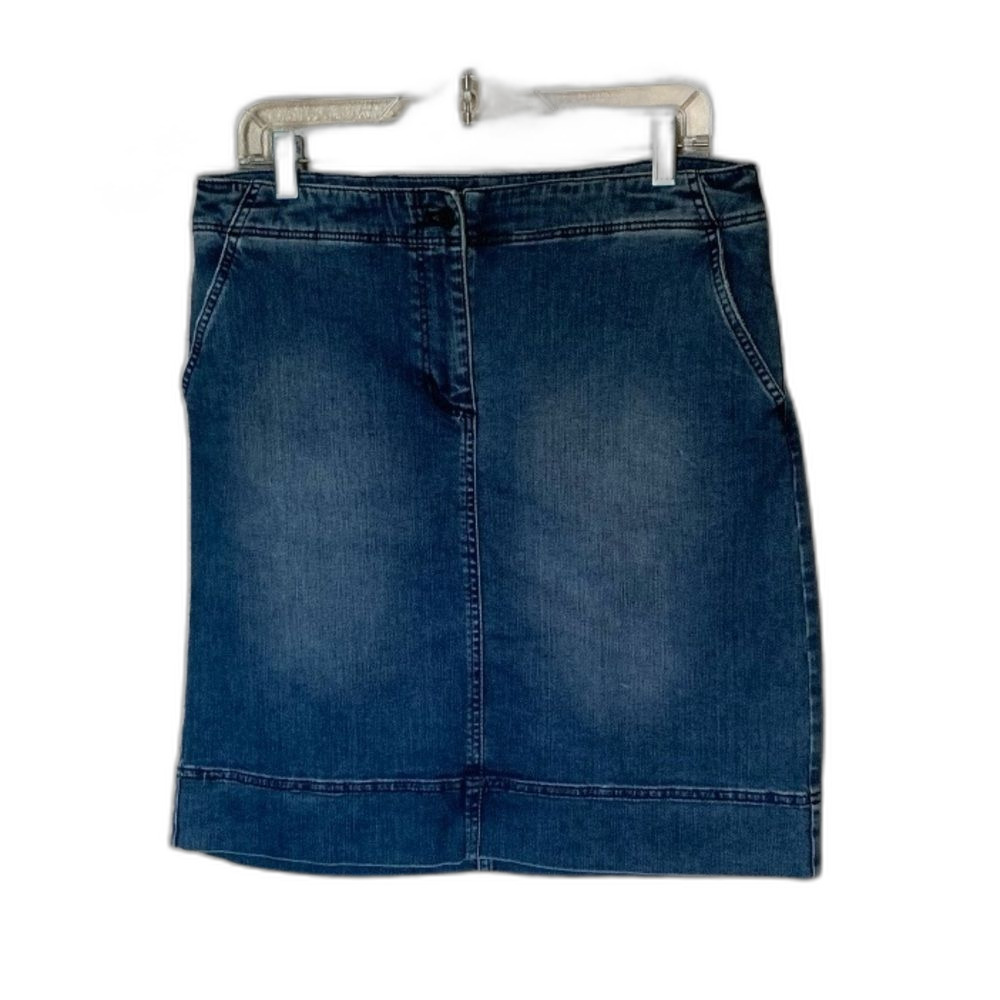 Talbots Blue Denim Mini Jean Skirt with Button and Zip Closure Size 8